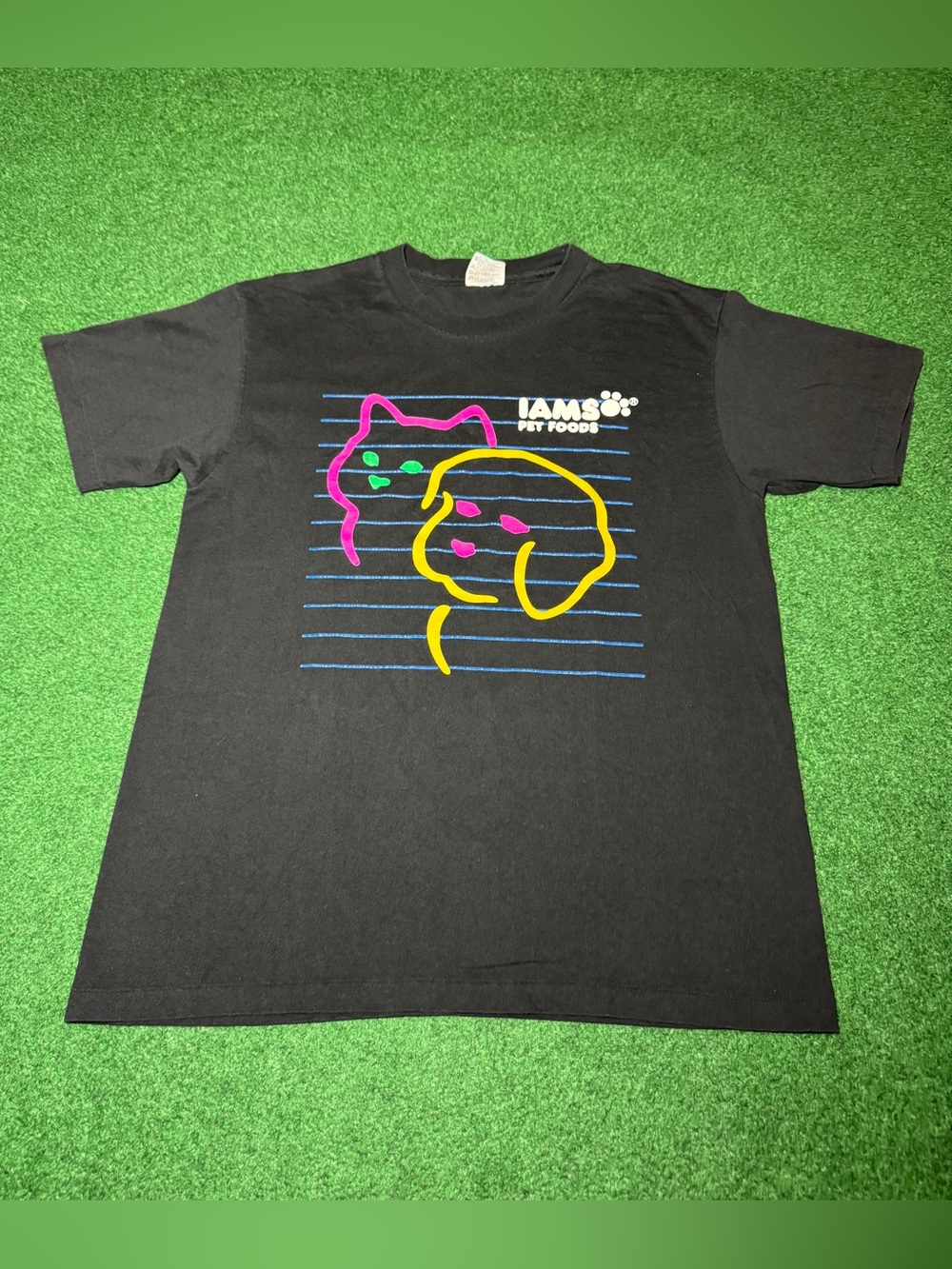 Iams Vintage Pet Food T Shirt Cat Dog 90s Cute Large Neon Animal Print Shirt